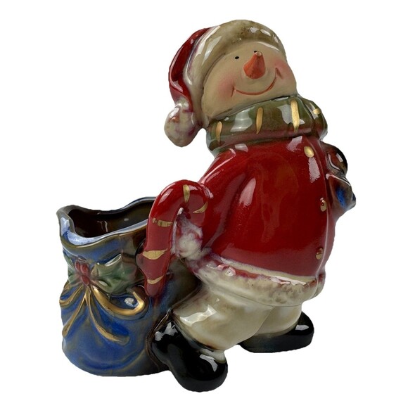 Kirkland Potters Garden Snowman Candle Holder Planter Ceramic Christmas Decor - Picture 1 of 15